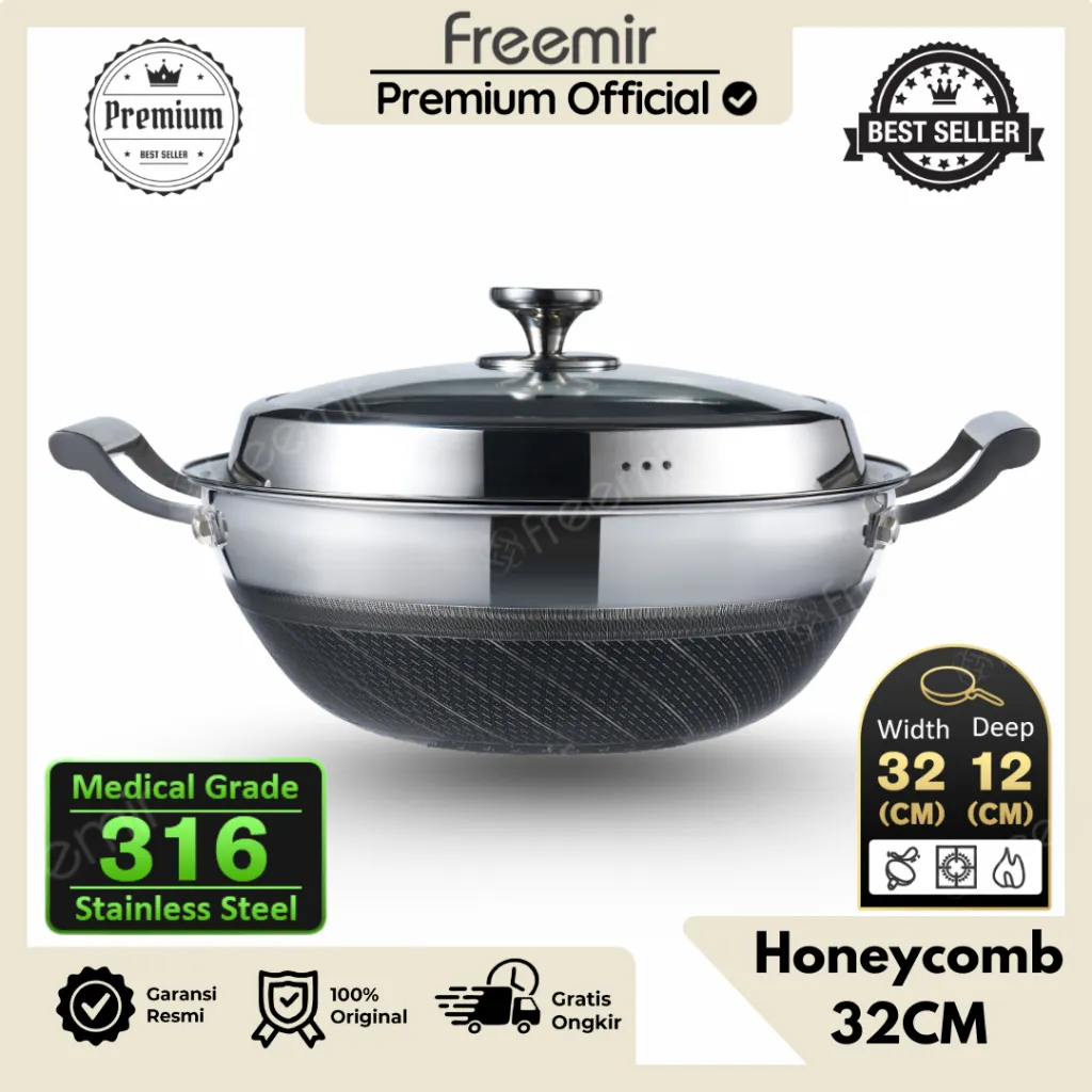 [NEW] freemir Premium Wajan Honeycomb 32cm Stainless Steel 316 Medical Grade Sehat Multifungsi