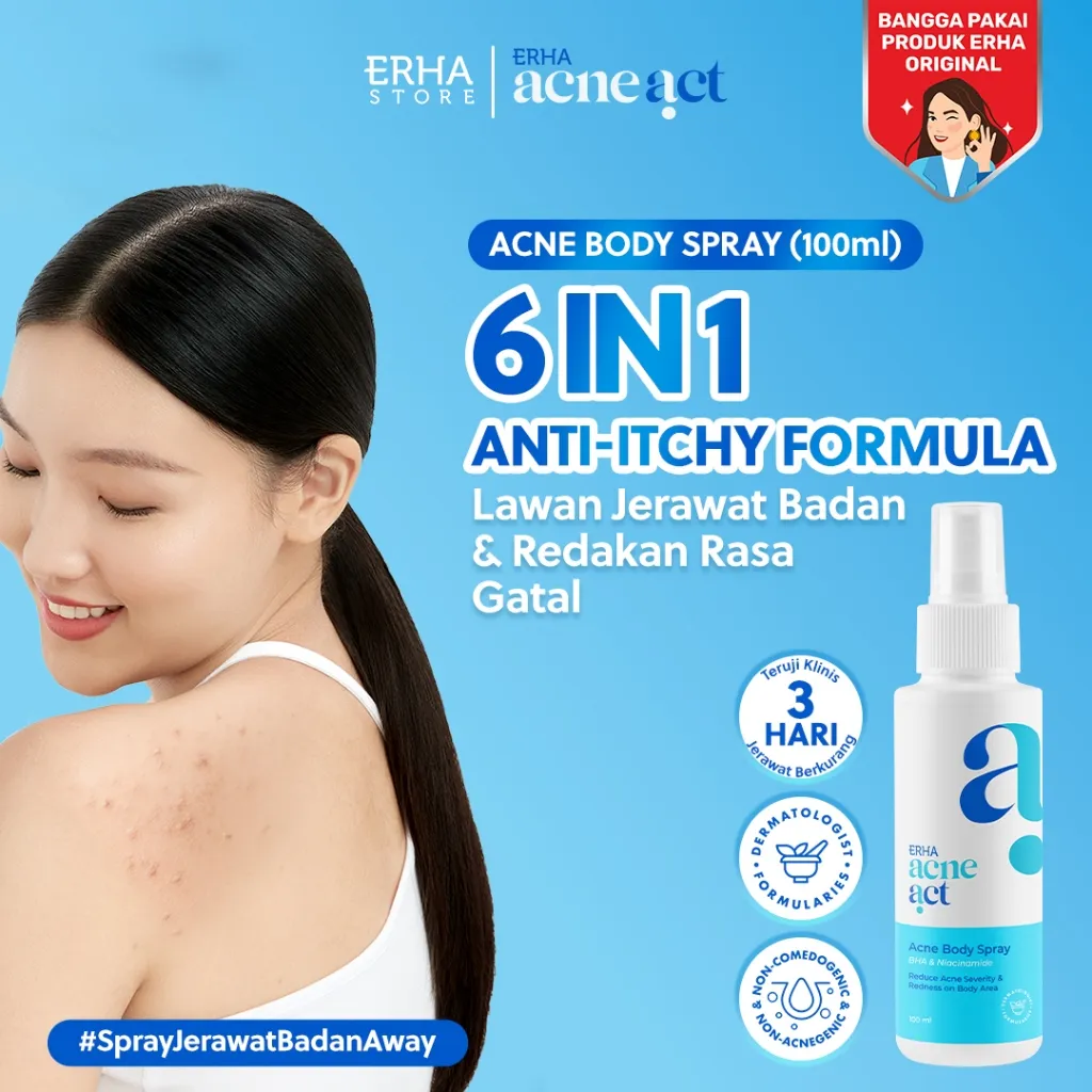 ERHA Acneact BHA & Allantoin Acne Body Spray 100ml - Perawatan Jerawat Badan Anti Gatal Niacinamide