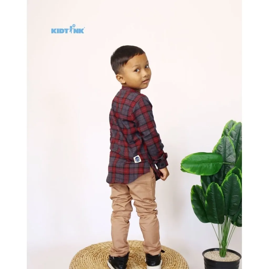 KIDTINK - Faris Kemeja Kurta Flanel Lengan Panjang - Kemeja Anak Laki Lengan Panjang - Flanel