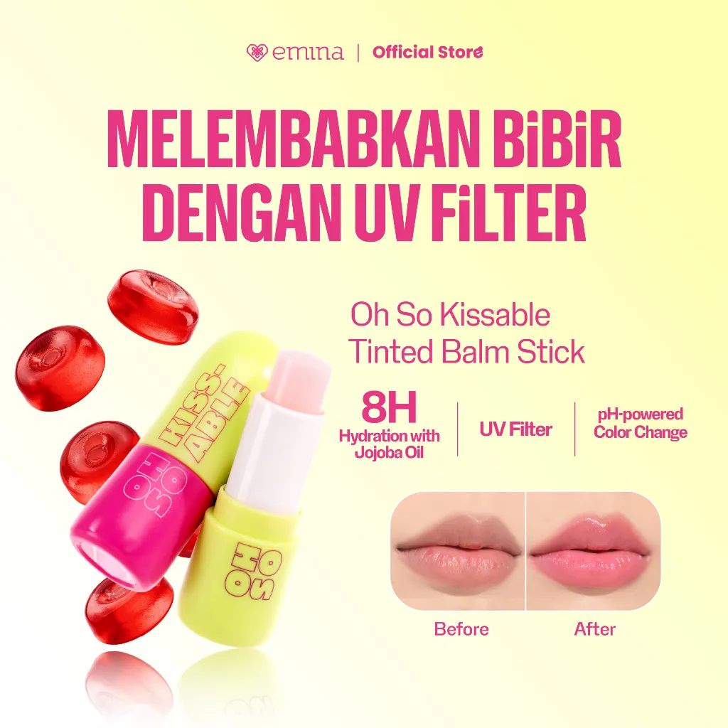 Emina Oh So Kissable Tinted Balm Stick 3.4 g - Lip Balm Melembabkan Bibir Warna Natural, UV Protection