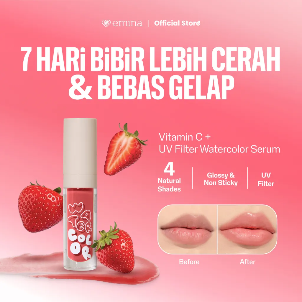 Emina Watercolor Lip Serum - Serum Bibir Tinted Mencerahkan dalam 7 Hari