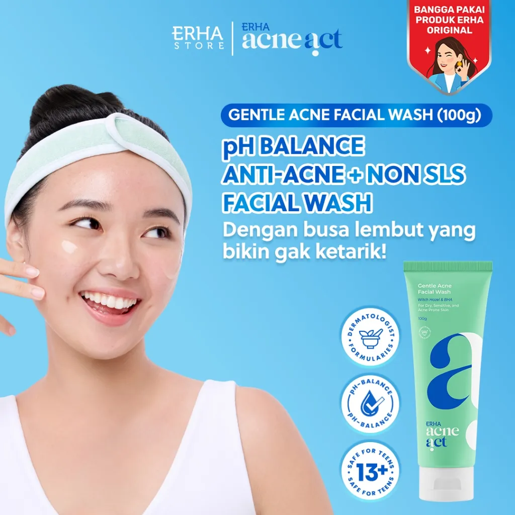 ERHA Acneact Low Ph Gentle Facial Wash 100g - Sabun Wajah Jerawat Kulit Sensitif  Ph Balance Low ph
