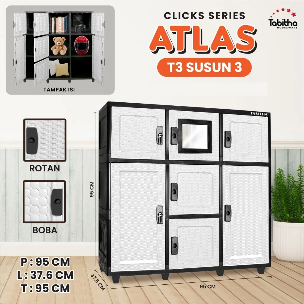 [GRATIS ONGKIR] Tabitha Lemari Plastik Minimalis Loker Helm Anti Jamur Anti Rayap Murah - Clicks T3