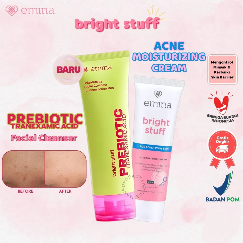 EMINA Prebiotic Tranexamic Acid Brightening Face Wash (50ml/100ml) / Moisturizing Cream 20ml