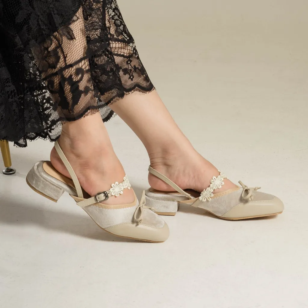 Dianable - Livy Heels Mules Wanita (Black - Cream)