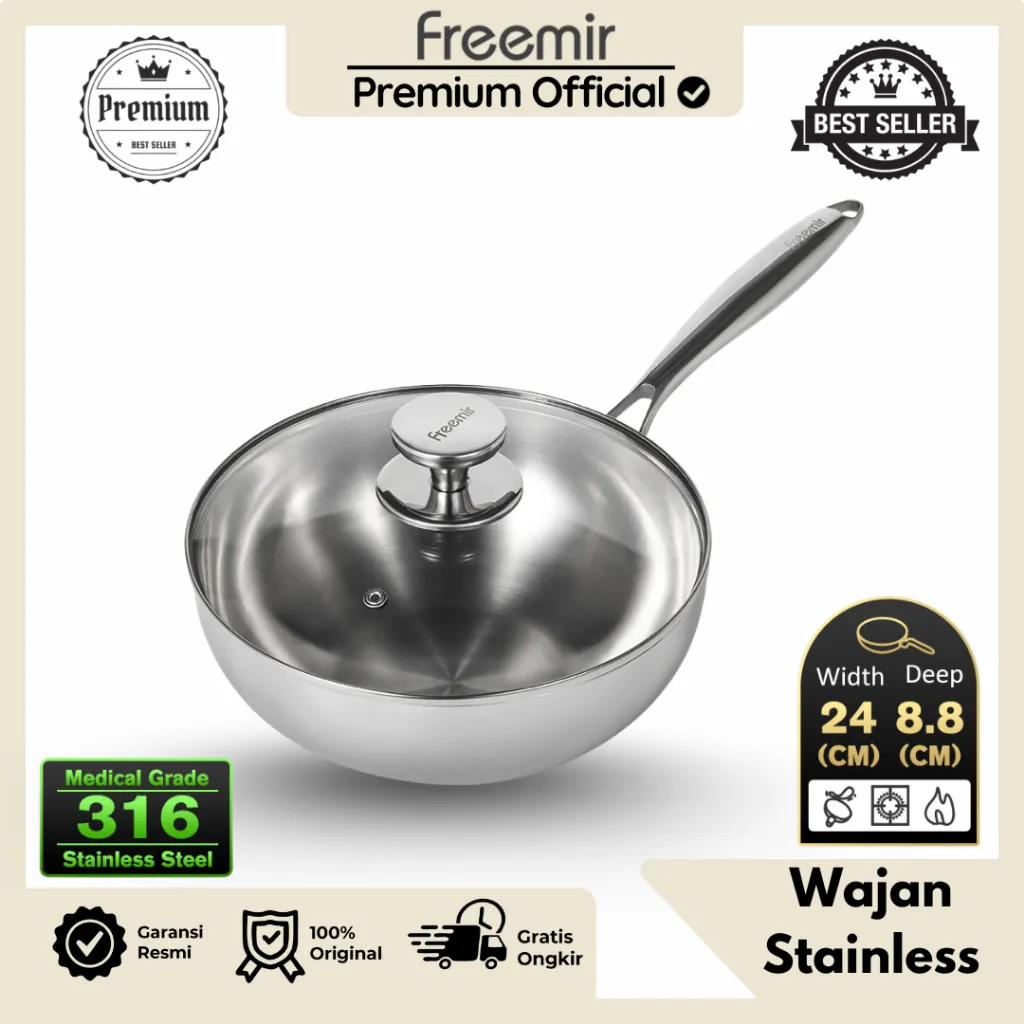 [PREMIUM] freemir Healthy Cooking Pan 24 Cm 20 cm Zero Coating Pan 316 Stainless Steel Medical Grade
