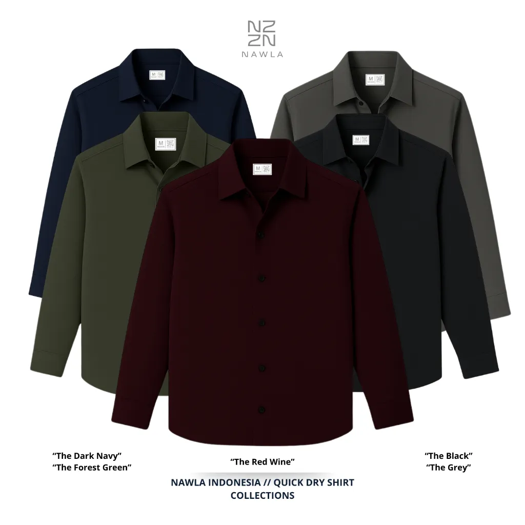 Nawla - Baju Atasan Pria Kemeja Polos Lengan Panjang The Essential Series Quick Dry Bahan Adem Anti Kusut Formal Casual Kantor Kerja