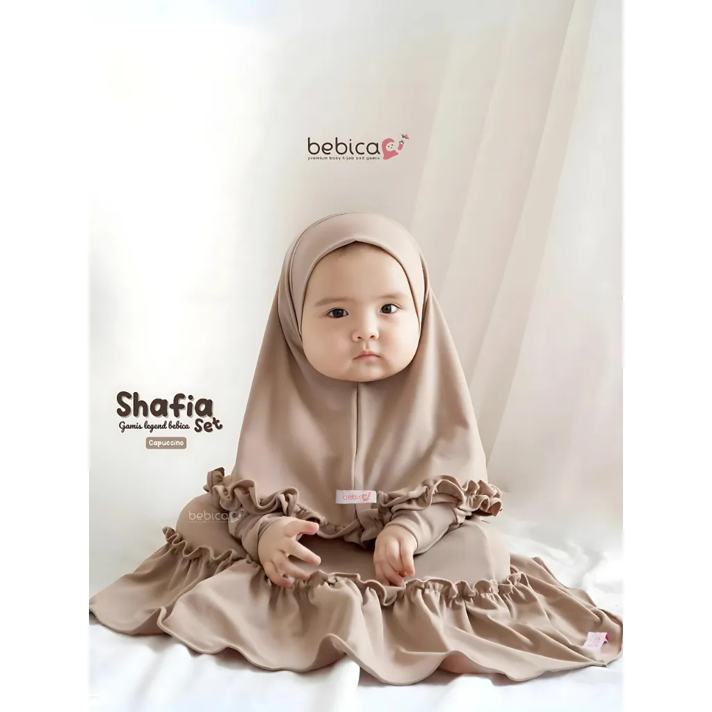 BEBICA Shafia Set Gamis Hijab Anak Perempuan (0-9 Tahun) | Setelan Muslim Bayi Jersey Premium Polos