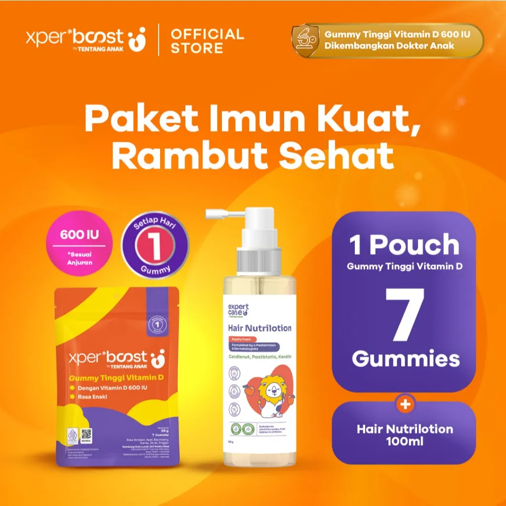 Expert Boost - Paket Bundling Gummy Vitamin D 600 IU 7pcs + Expert Care Hair Nutrilotion 100ml