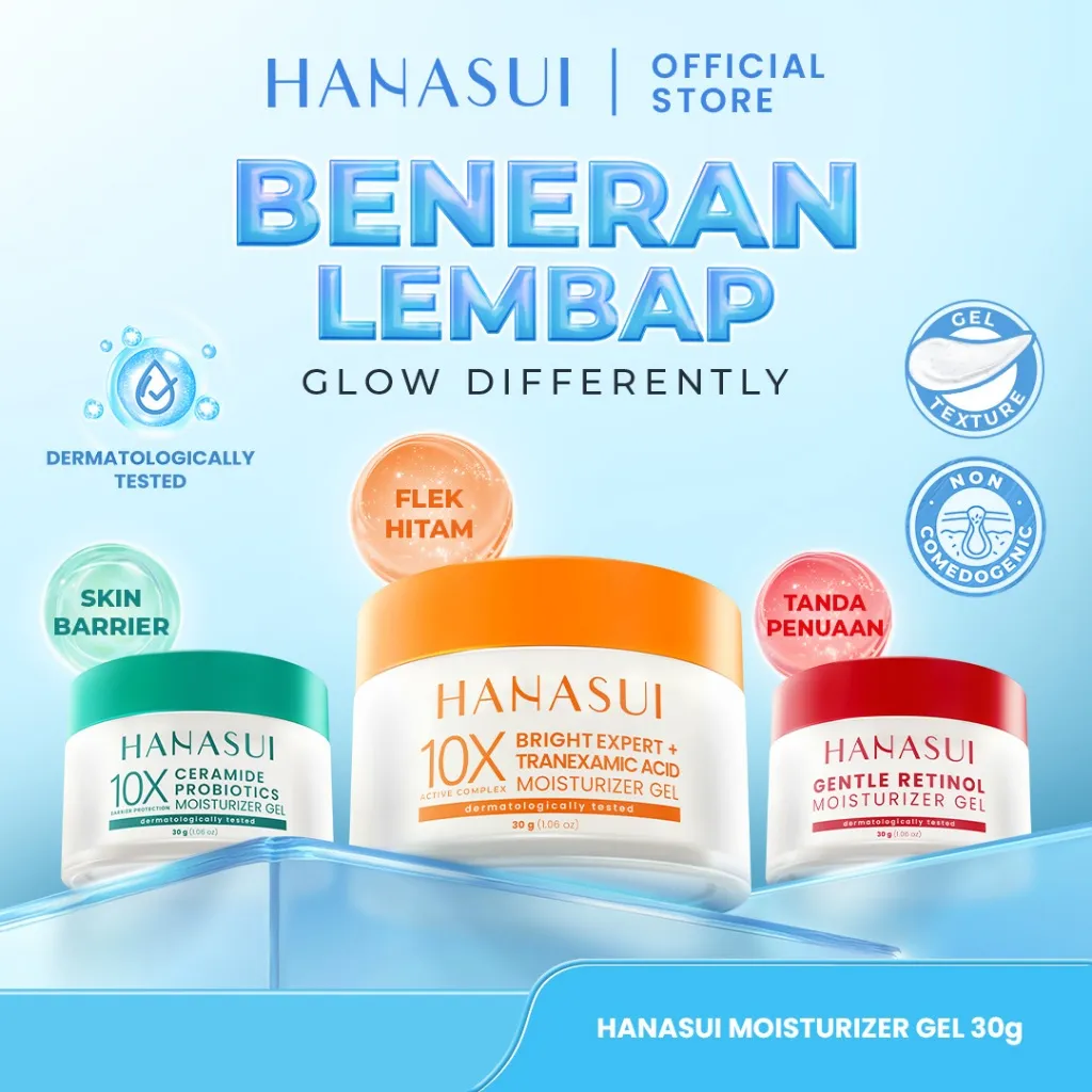 Hanasui Moisturizer Gel Series - Pelembab Gel Lembap & Mudah Menyerap - Bright Expert Mencerahkan - Ceramide Korean Probiotics Skin Barrier - Daily Retinol Cegah Penuaan Dini