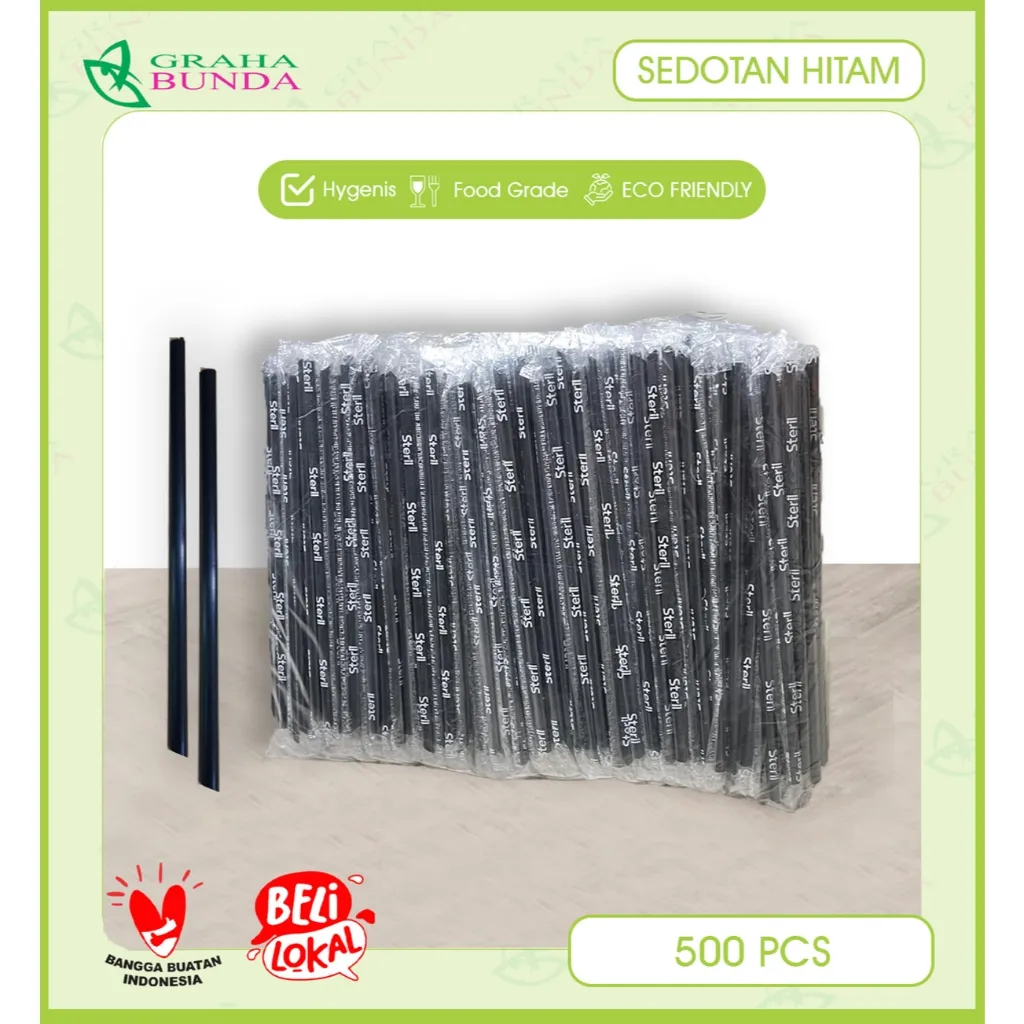 ( PAKET 500 PCS ) Sedotan Hitam Plastik / Sedotan Plastik / Sedotan Steril / Sedotan ES TEH Ukuran 21CM x 6MM / Sedotan ES TEH SOLO / Sedotan ES TEH JUMBO