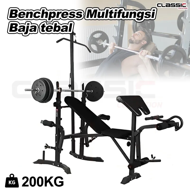 Bench Press Besa Adjustable Multi Gym Weight Bench Barbell Alat Olahraga Rumahan Fitness