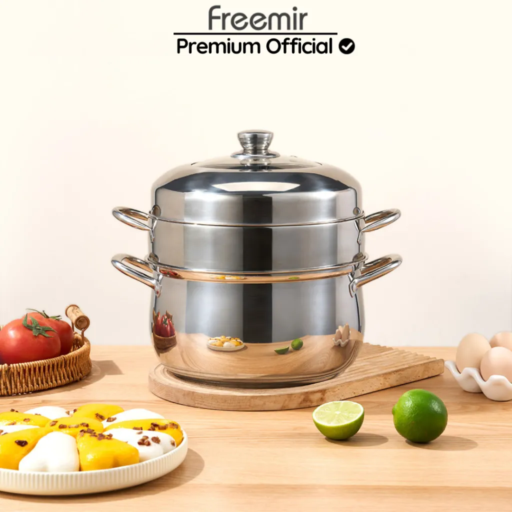 [PREMIUM] freemir Dandang Kukusan Stainless 2 Susun Steamer Panci Anti Lengket Kukus Siomay/Dimsum