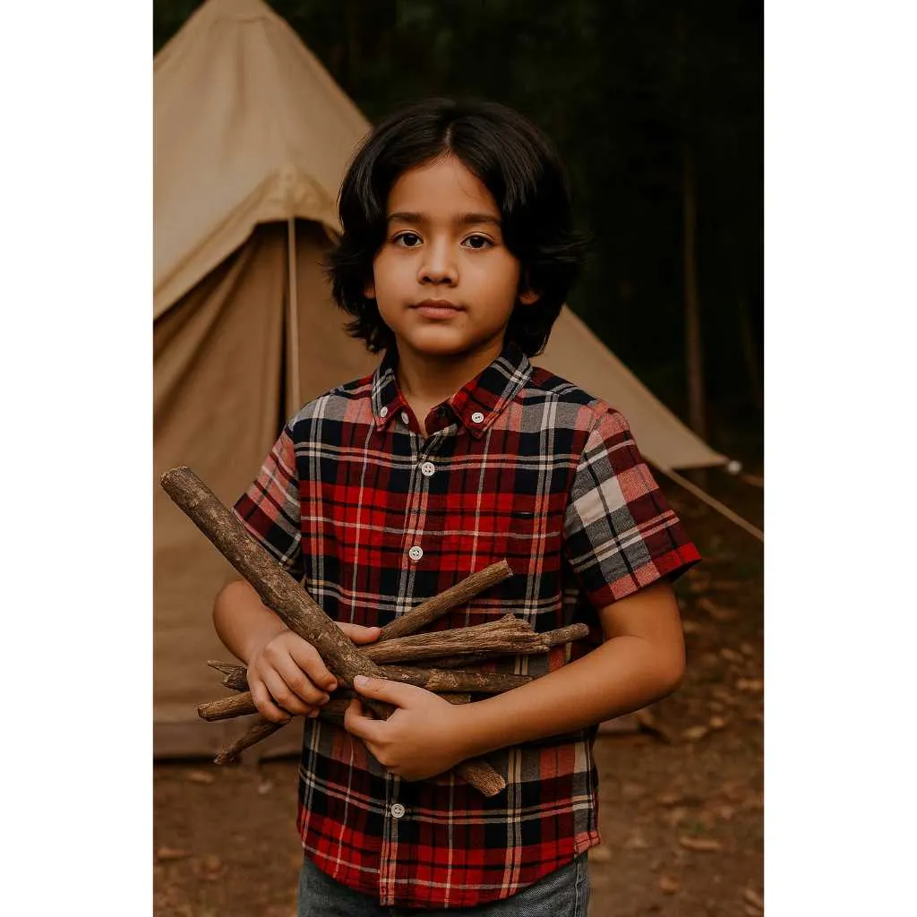 KIDTINK - Labib Kemeja Fashion Cotton Flanel Lengan Pendek - Kemeja Anak Laki  Pendek - Flanel