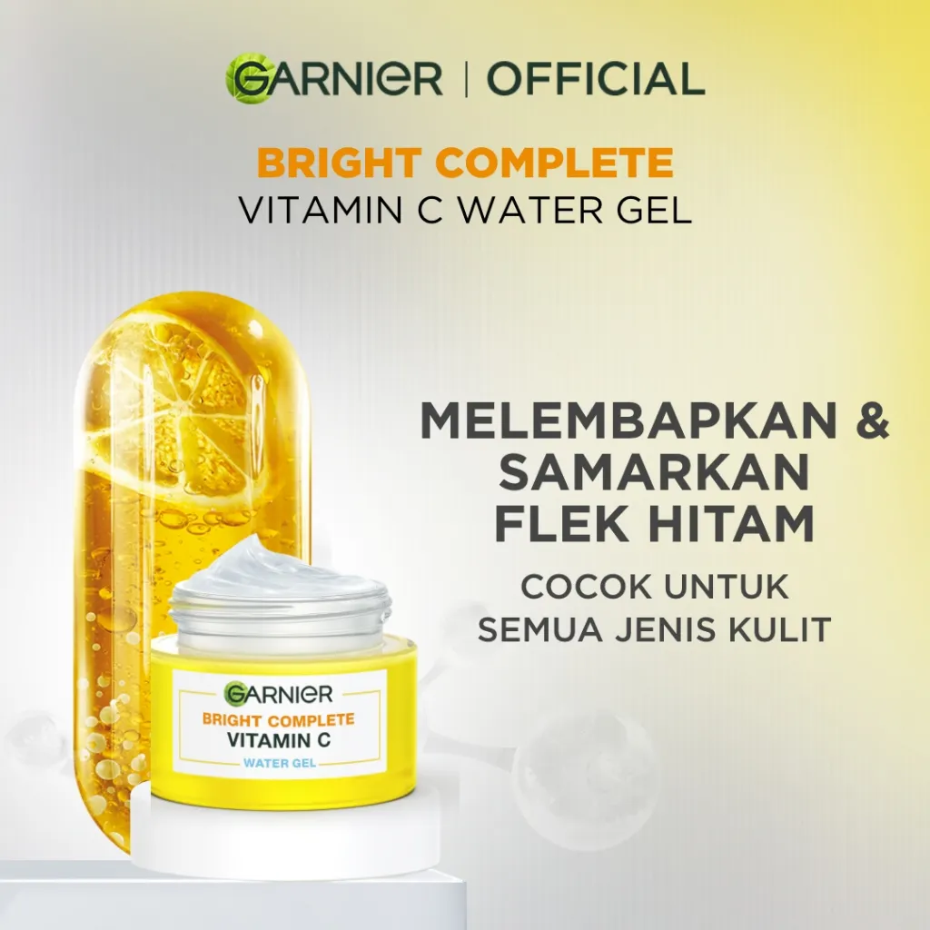 GARNIER Bright Complete Vitamin C Ceramide Barrier Moisturizer Gel 50ml - Water Gel Skincare Pelembab Ringan untuk mencerahkan tone up pelembab wajah cream pemutih wajah glowing cepat