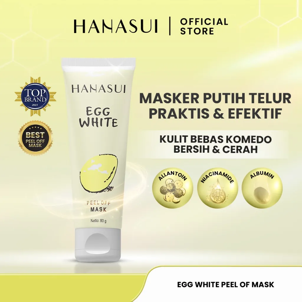 Hanasui Peel Off Mask Egg White - Masker Telur Praktis & Efektif Bebas Komedo, Angkat Sel Kulit Mati Bersih, Halus & Mencerahkan