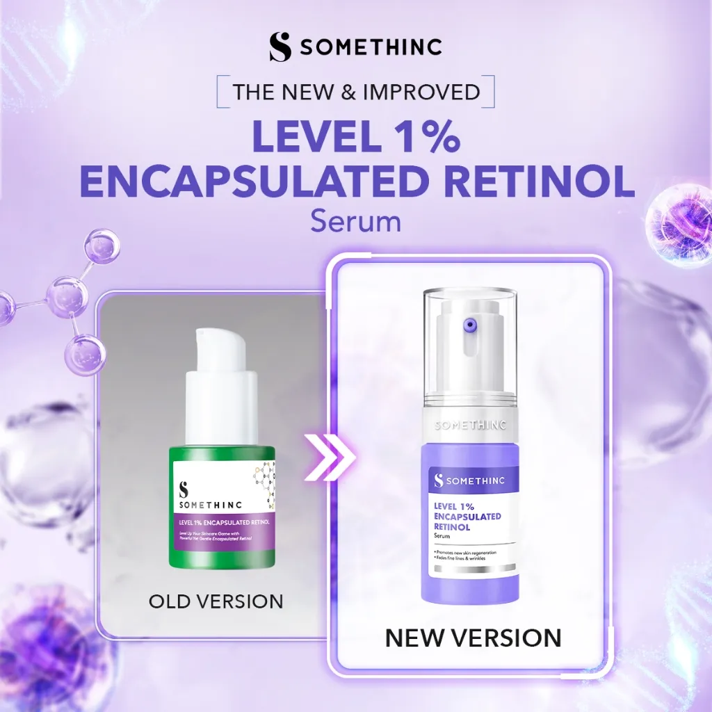 SOMETHINC Level 1% Encapsulated Retinol Serum - Menyamarkan Tekstur Kulit & Garis Halus, Serum Anti Aging, Mencegah Kerutan dan Pori Pori besar. Dark Spot, Renewal, Brighten, Smoothing Essence, & Prevent Premature, Retinol Pemula