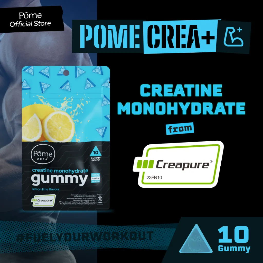 Pome CREA+ (Made with Creapure) - High Protein Creatine Gummy with Vitamin B12, D3, and Zinc (Tingkatkan performa atletik & percepat recovery setelah latihan)