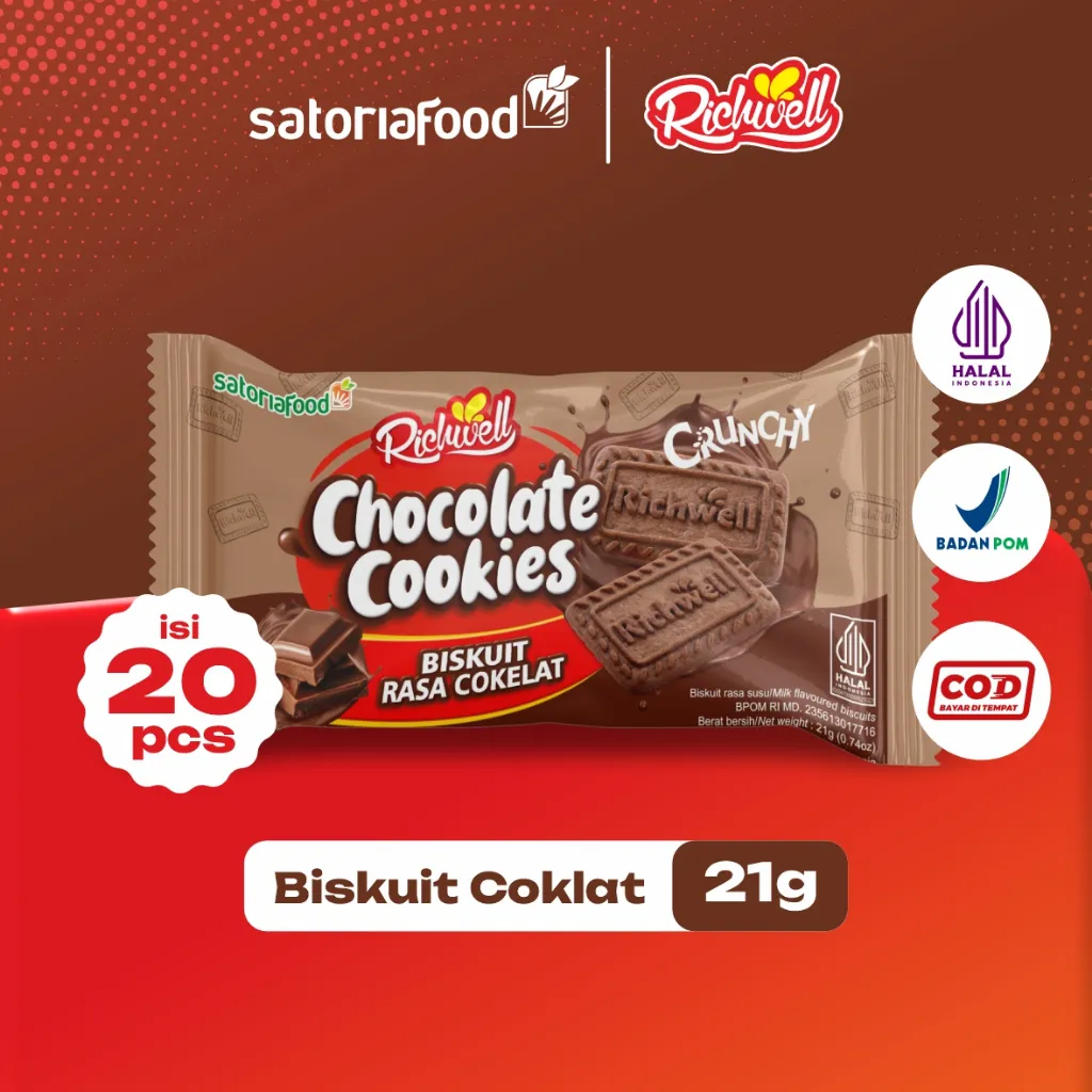 SatoriaFood - Richwell Biscuit Cookies Chocolate 21gr X 20 Bungkus | Biskuit Kukis Cemilan Snack Rasa Coklat