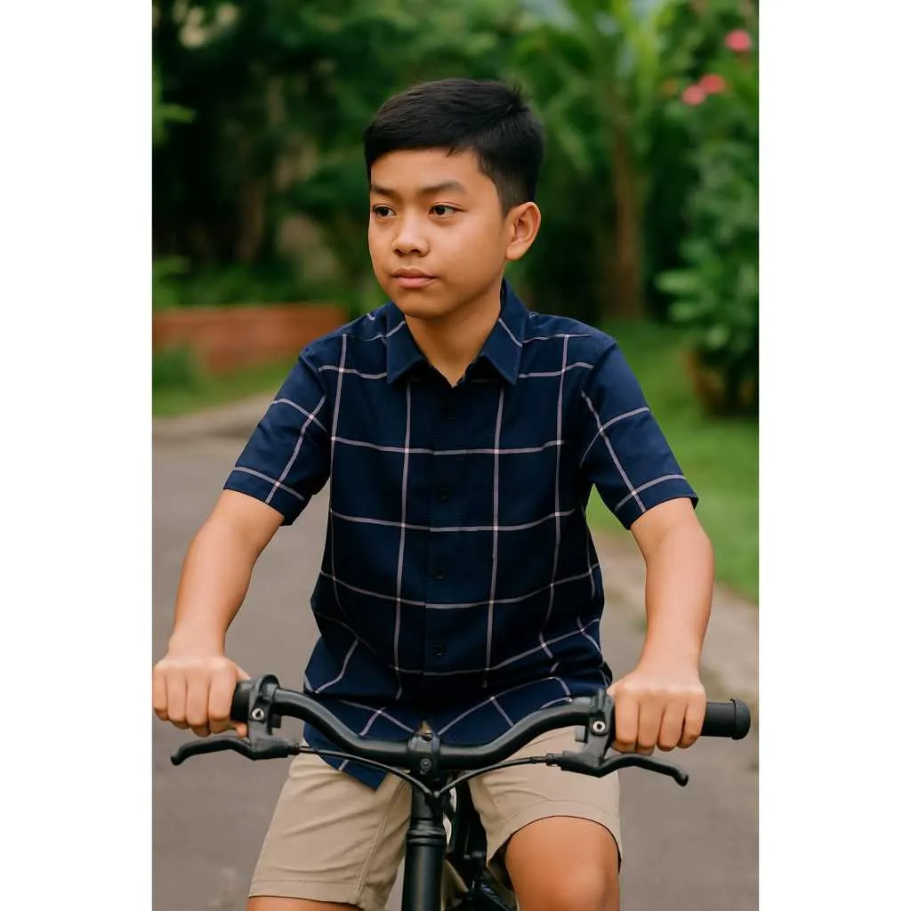 KIDTINK - Elvano Shirt Kemeja Anak Laki Laki Lengan Pendek Polos - Kemeja Fashion Anak Laki