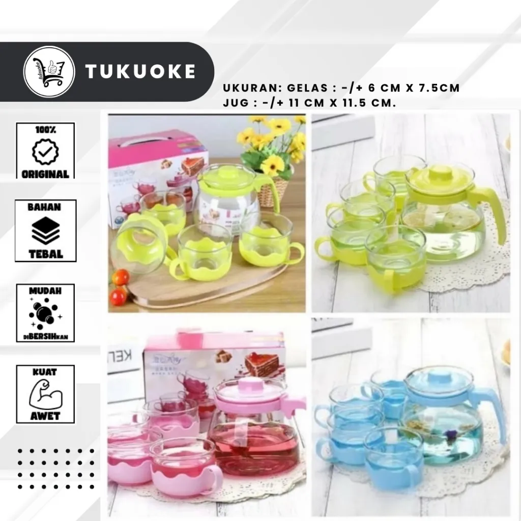 [TEAPOT 5IN1] Tempat Minum Teh Teko Set Cangkir Gelas Kaca Teapot Kado