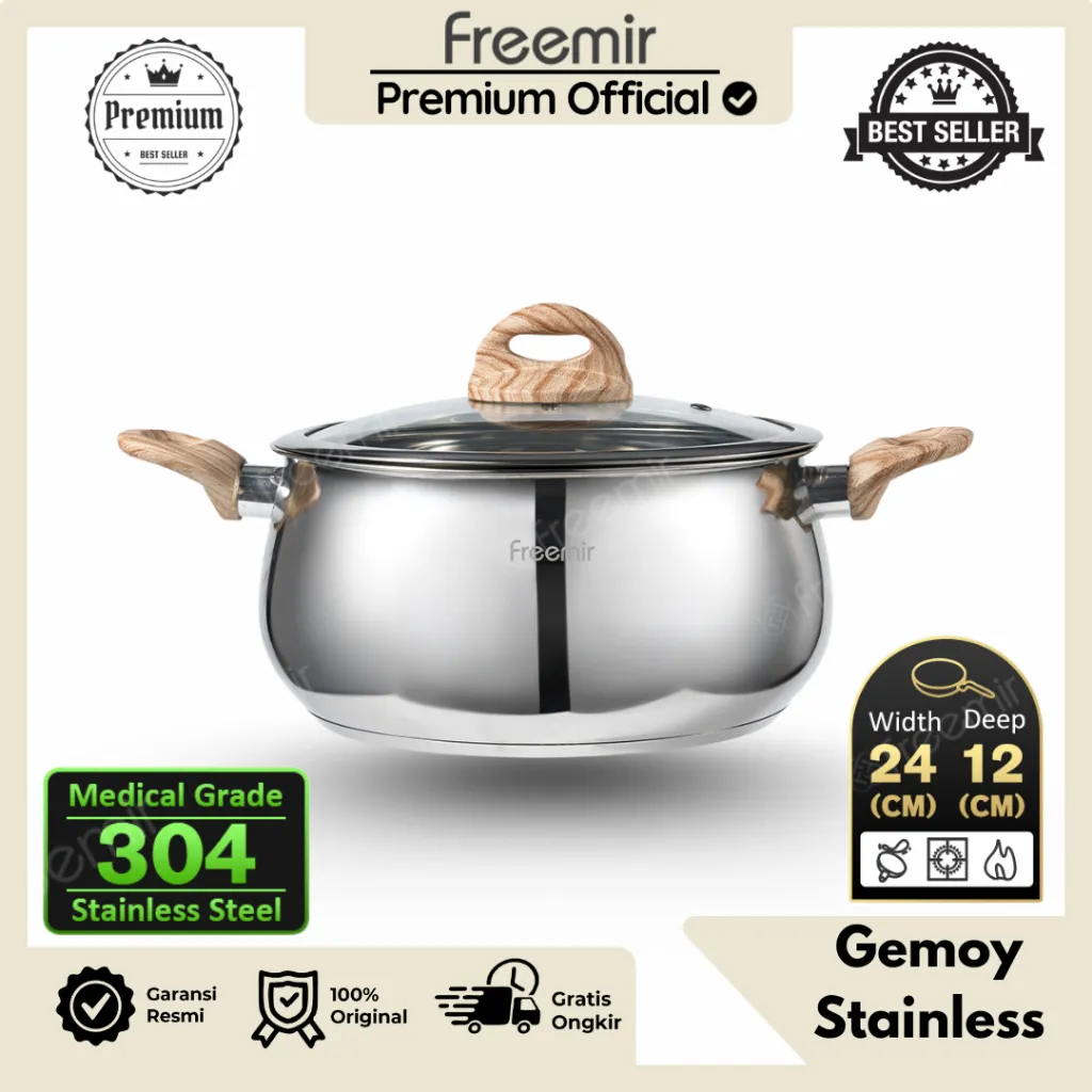 [NEW] freemir Premium Wajan Gemoy Stainless Steel 304 Kuping Sehat Multifungsi Anti Lengket