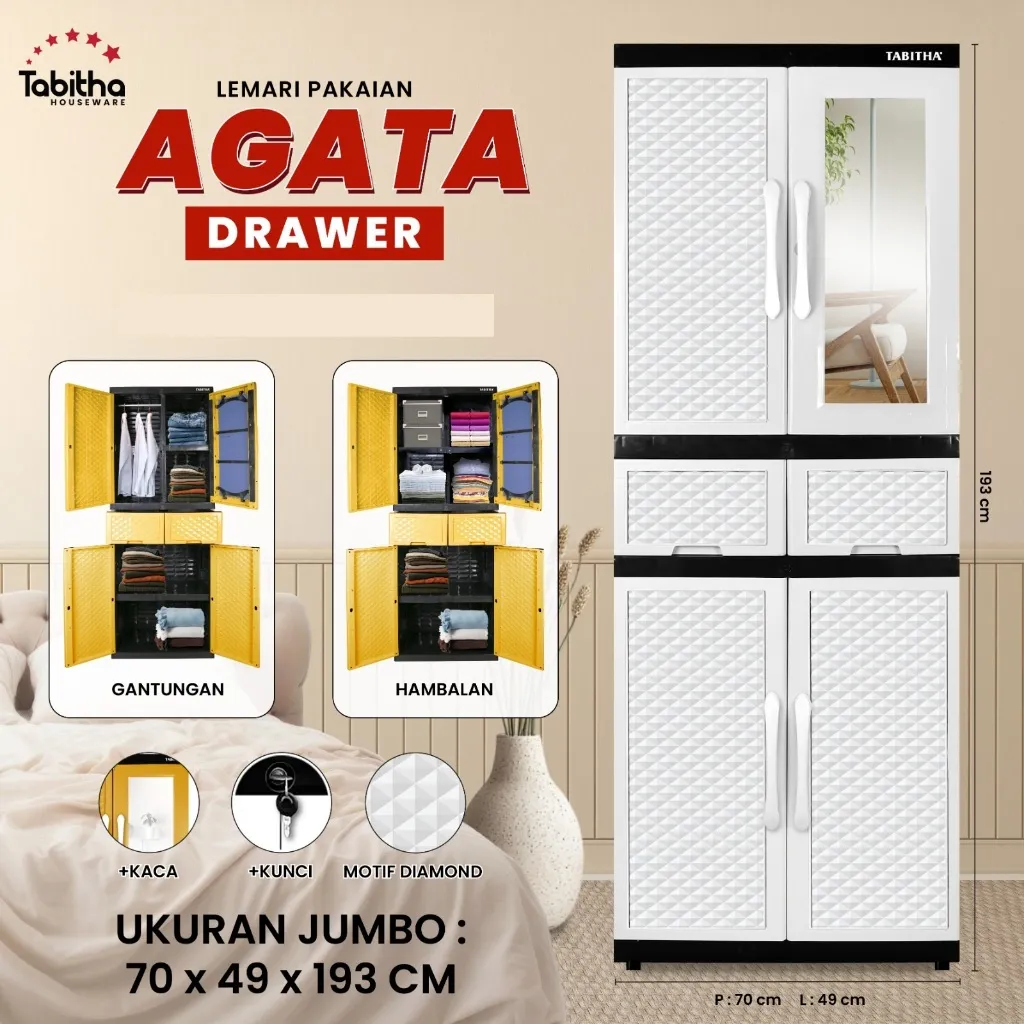 Tabitha [Cargo] Lemari Pakaian Jumbo Cermin Kunci Laci - New Cortez Agata Series