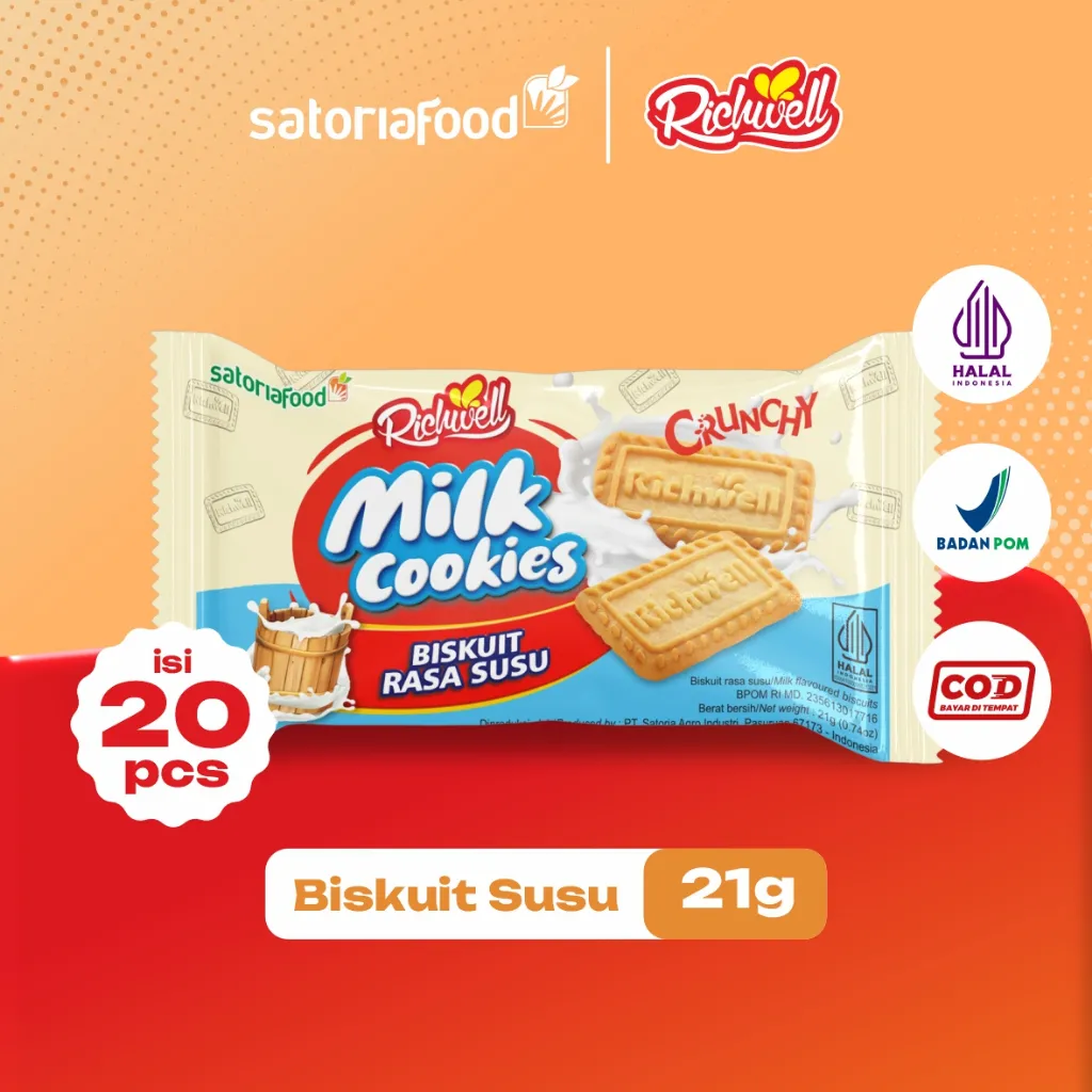 SatoriaFood - Richwell Biscuit Cookies Milk 21gr X 20 Bungkus | Biskuit Kukis Cemilan Snack Cookies Rasa Susu