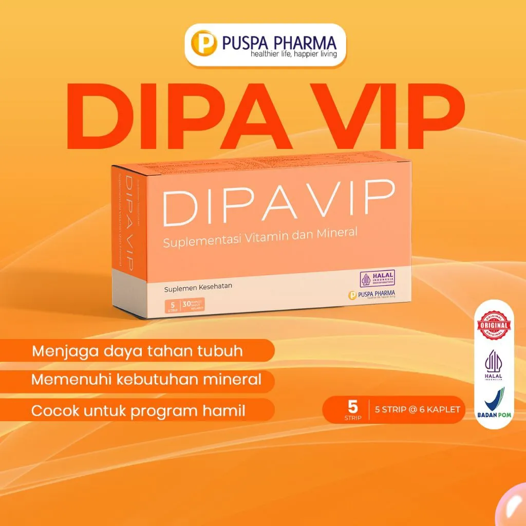 Dipa VIP - Suplementasi Vitamin dan Mineral - isi 30 Caplet - Sudah BPOM dan Halal