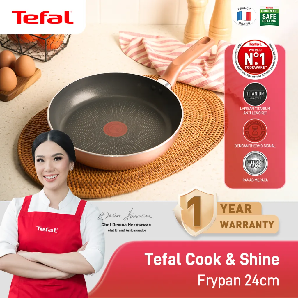 Tefal Cook & Shine Frypan 24cm / Wajan Anti Lengket / Penggorengan / Bisa Untuk Kompor Induksi - Garansi 1 Tahun - 2 Kali Tahan Lebih Lama