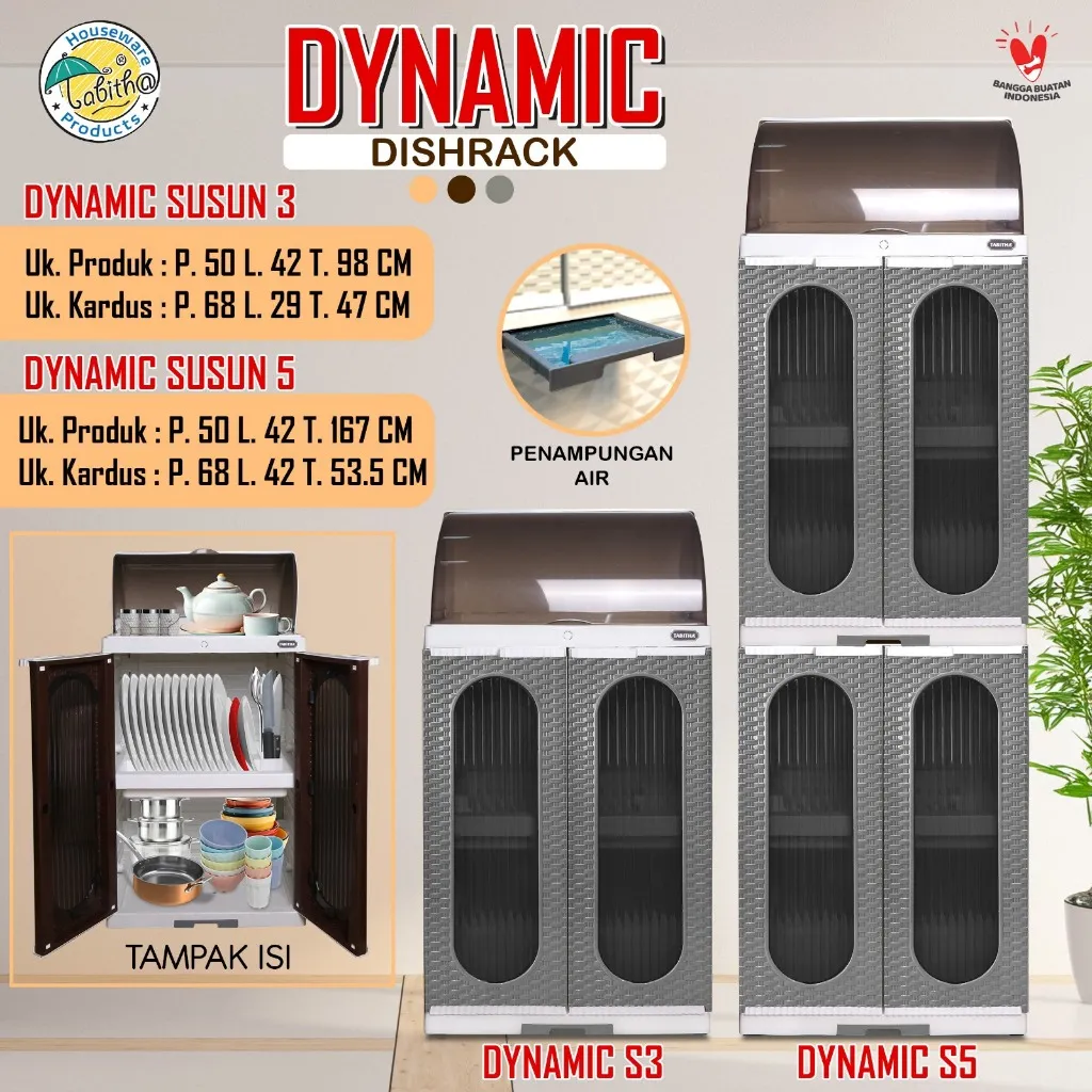 Tabitha Rak Lemari Piring Jumbo Lemari Dapur Kaca Transparan Rak Peniris Piring - Rak Piring Dynamic