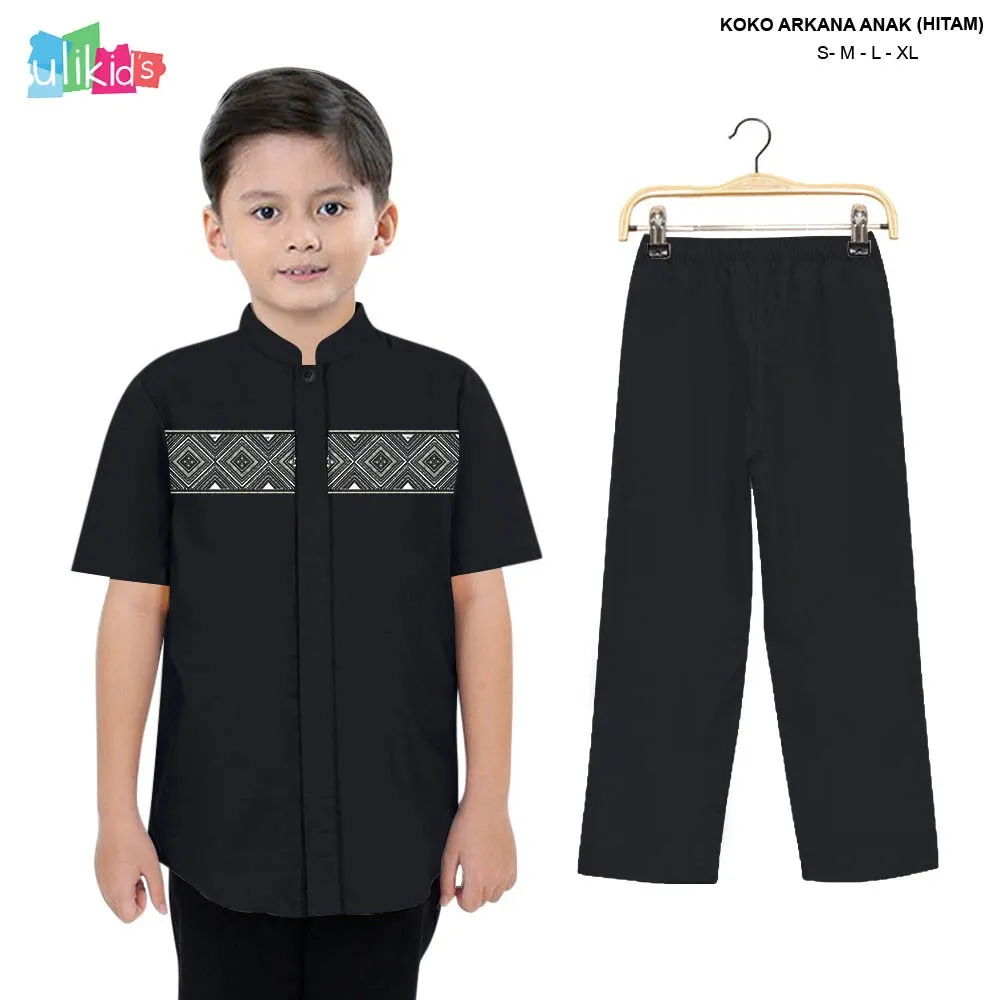 Ulikids Koko Set Setelan Baju Koko Kemeja Muslim Anak Laki-Laki Kombinasi Bordir Premium Lengan Pendek  Termurah Dan Terlaris Lebaran 2025
