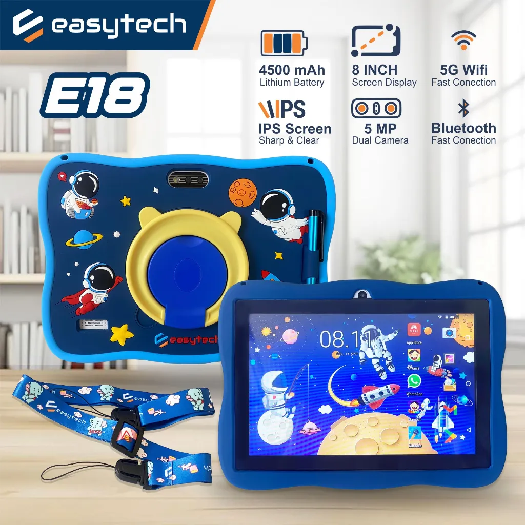Tablet Anak Android Easytech E-18 Layar Sentuh IPS 8 Inch WiFi Only / Tablet Belajar Anak Edukasi
