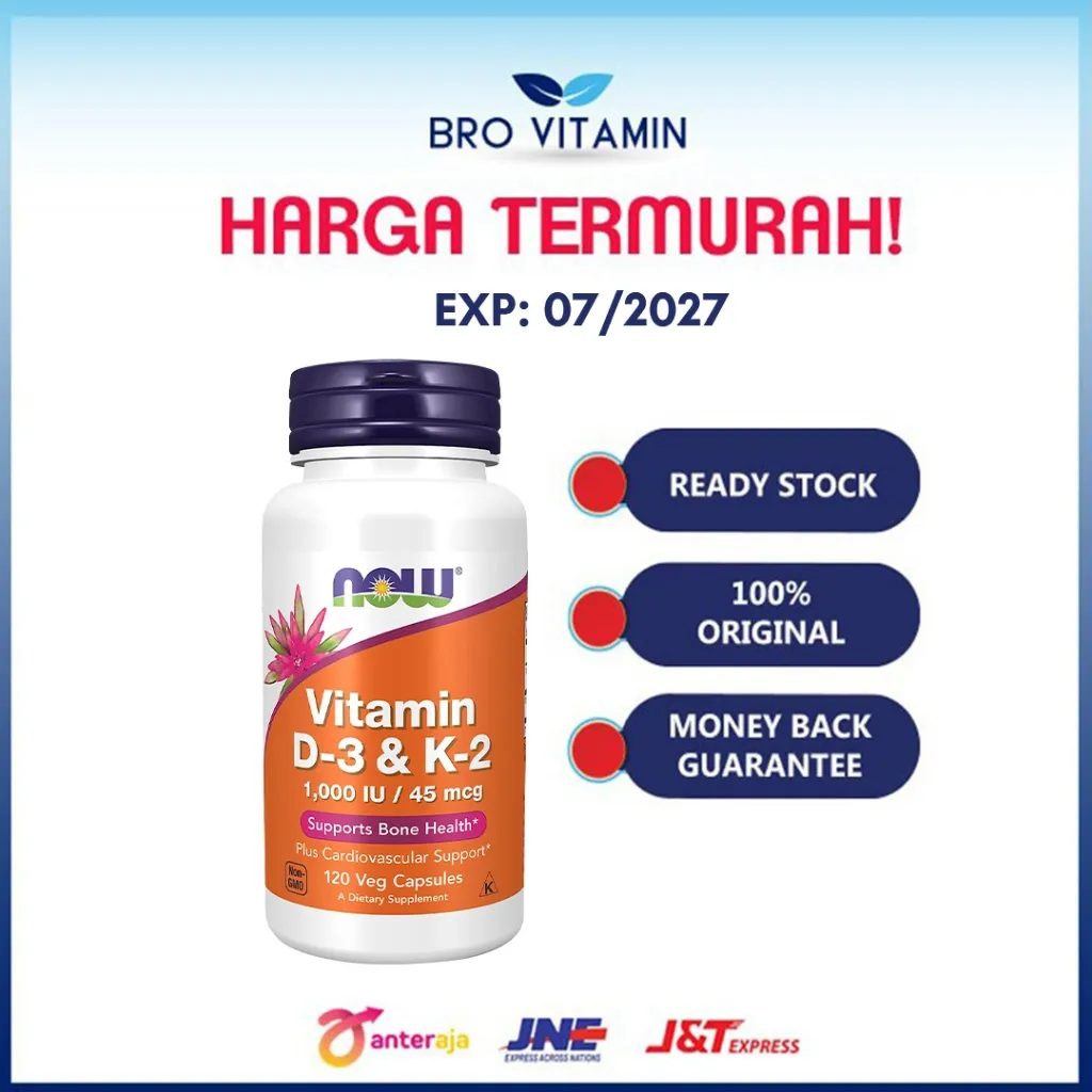 Now Vitamin D3 D-3 K2 1000IU 120 caps l imun inflamasi tulang gigi