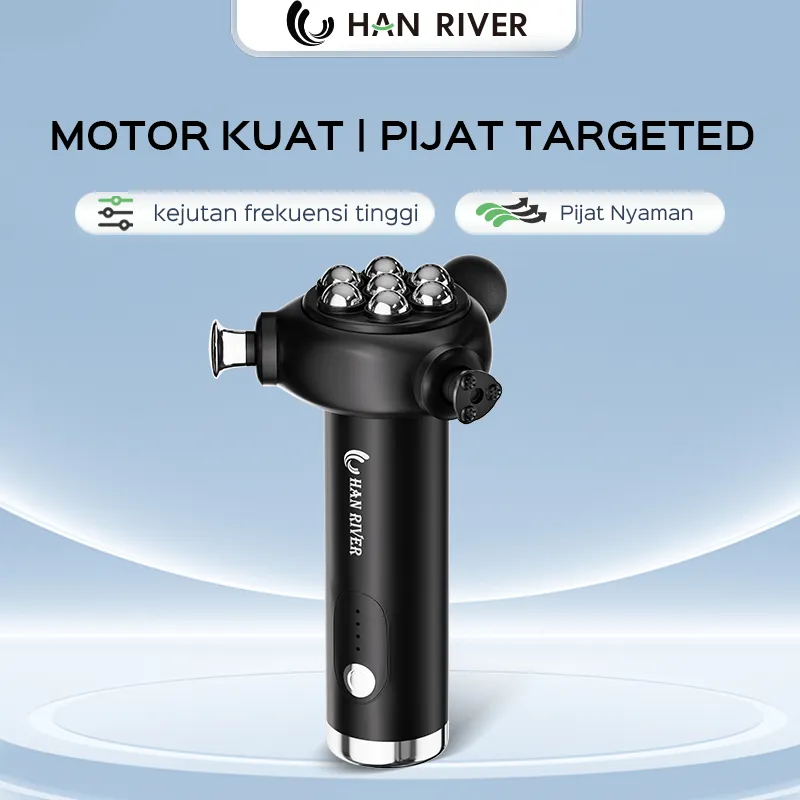 HAN RIVER Alat Pijat Elektrik 3 Kepala Multifungsi 5 In 1 Otot Dalam Massage Gun