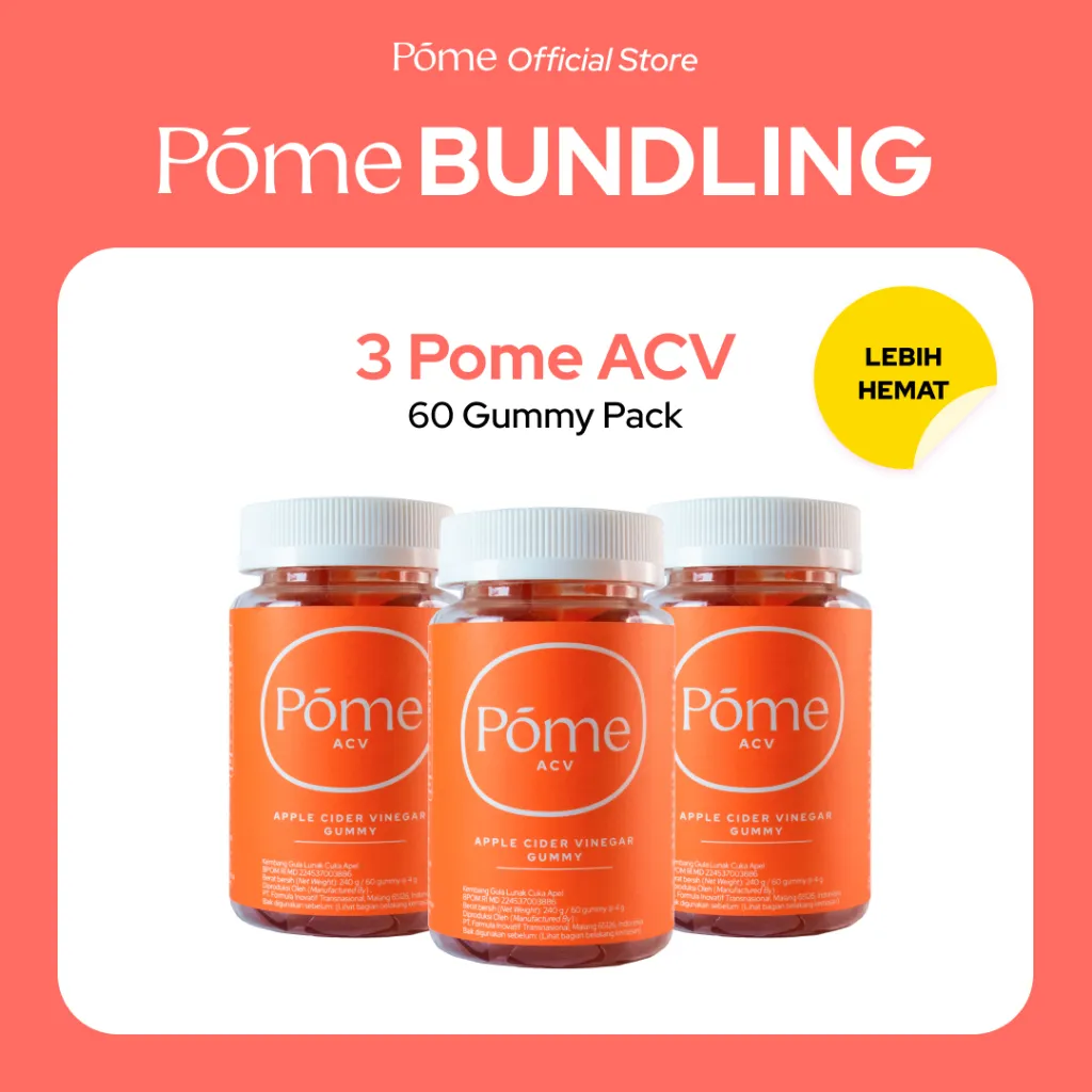 Pome ACV Paket 3 Botol Gummy Cuka Apel Apple Cider Vinegar Suplemen Diet Vegan