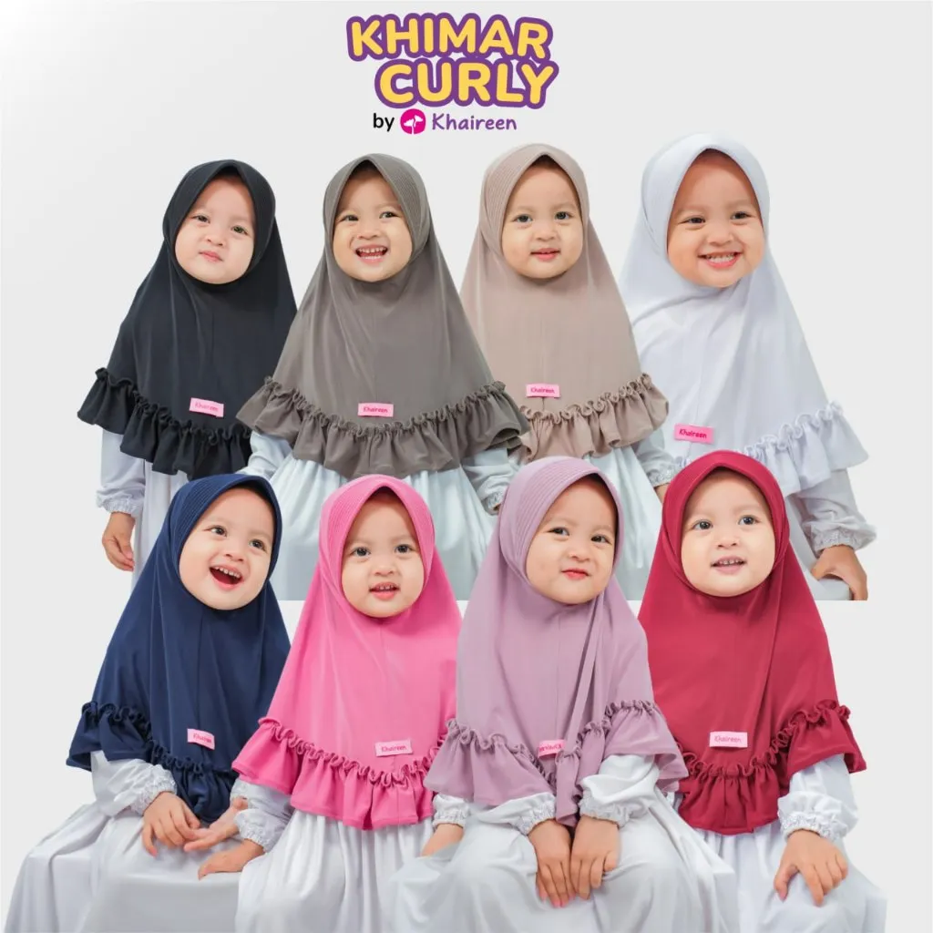 KHAIREEN Khimar Curly (0-10 Tahun) Hijab Anak Jilbab Balita Jilbab Anak Jersey Polos
