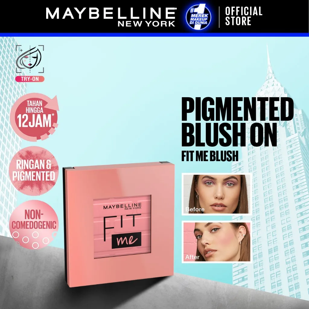 MAYBELLINE OFFICIAL Fit Me! Powder Blush Make Up - Blush On Pigmented Dengan Hasil Natural Yang Tahan Lama - Tersedia Dalam 4 Warna