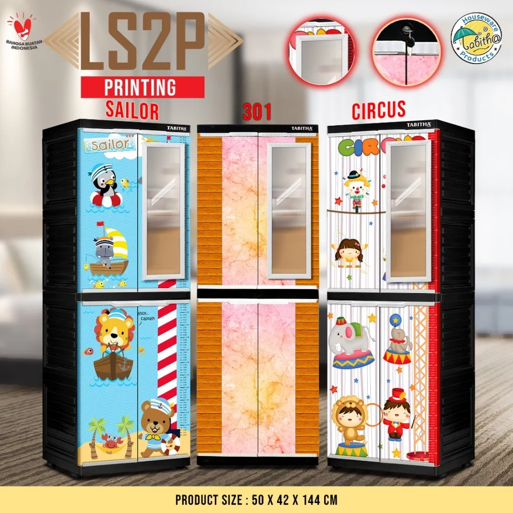 Tabitha Lemari Anak Pakaian Plastik Serbaguna Gambar Karakter Anak Printing - Tabitha LS2P Series