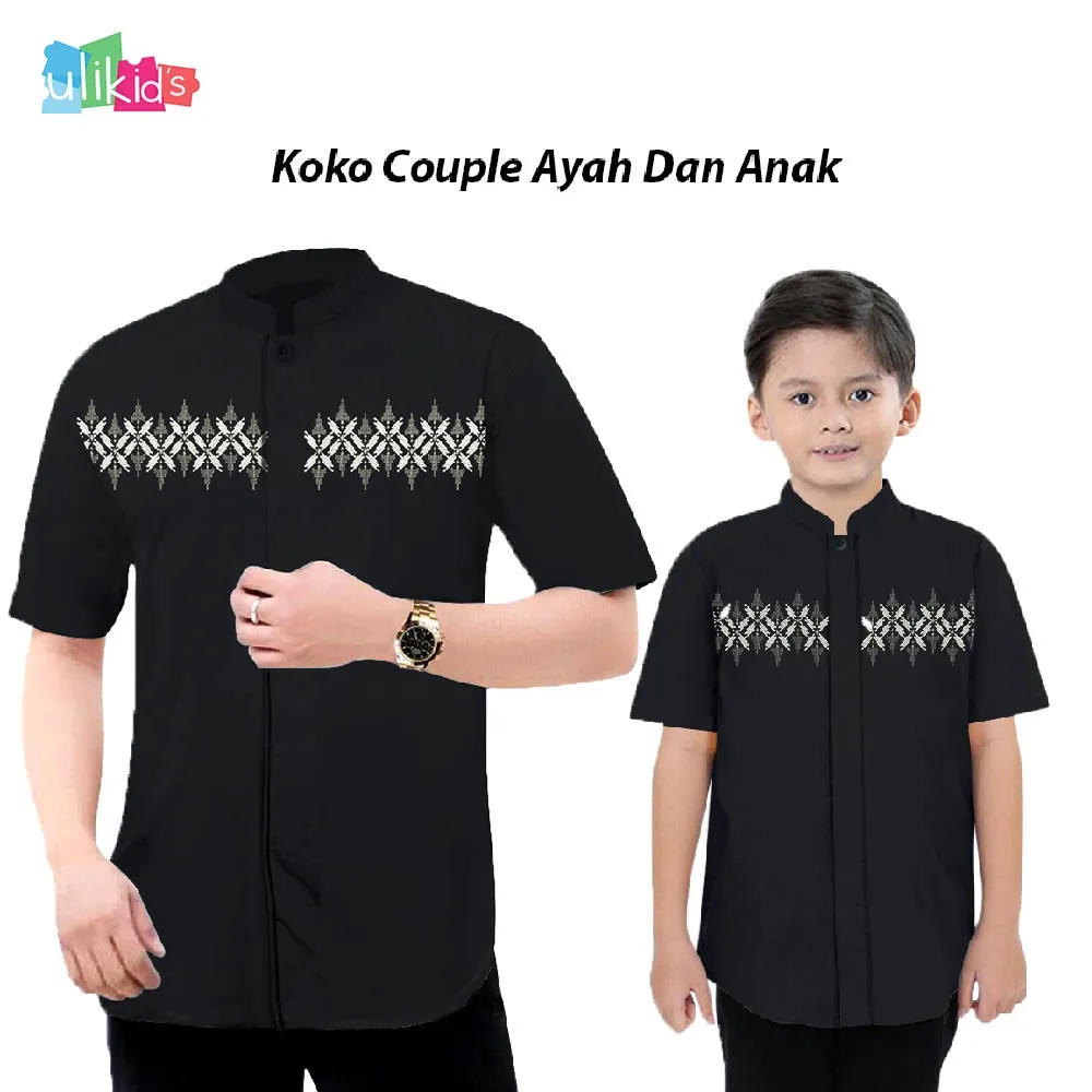 Ulikids Koko Baju Kemeja Atasan Pria Couple Ayah Dan Anak Laki-Laki Fashion Muslim Kombinasi Bordir Premium Terbaru Dan Terkini