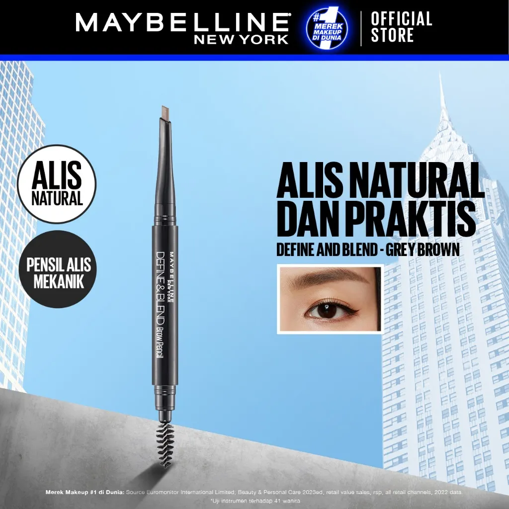 MAYBELLINE OFFICIAL Define And Blend Mechanic Eyebrow Pencil Make up - 0.16gr - Grey Brown (Pensil Alis Untuk Alis Tampak Tebal & Natural)