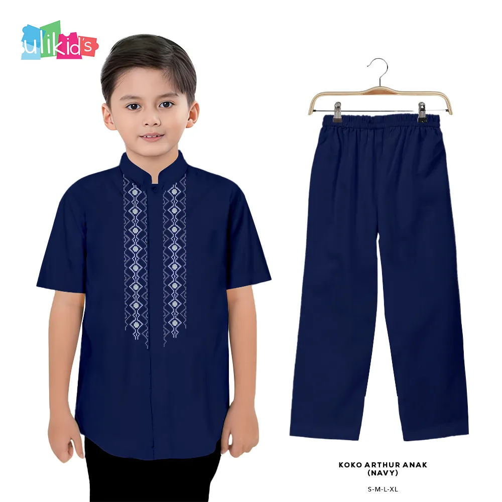 Ulikids Koko Anak Laki-Laki One Set Setelan Baju Muslim Lebaran Kombinasi Bordir Premium Lengan Pendek Terbaru Dan Termurah