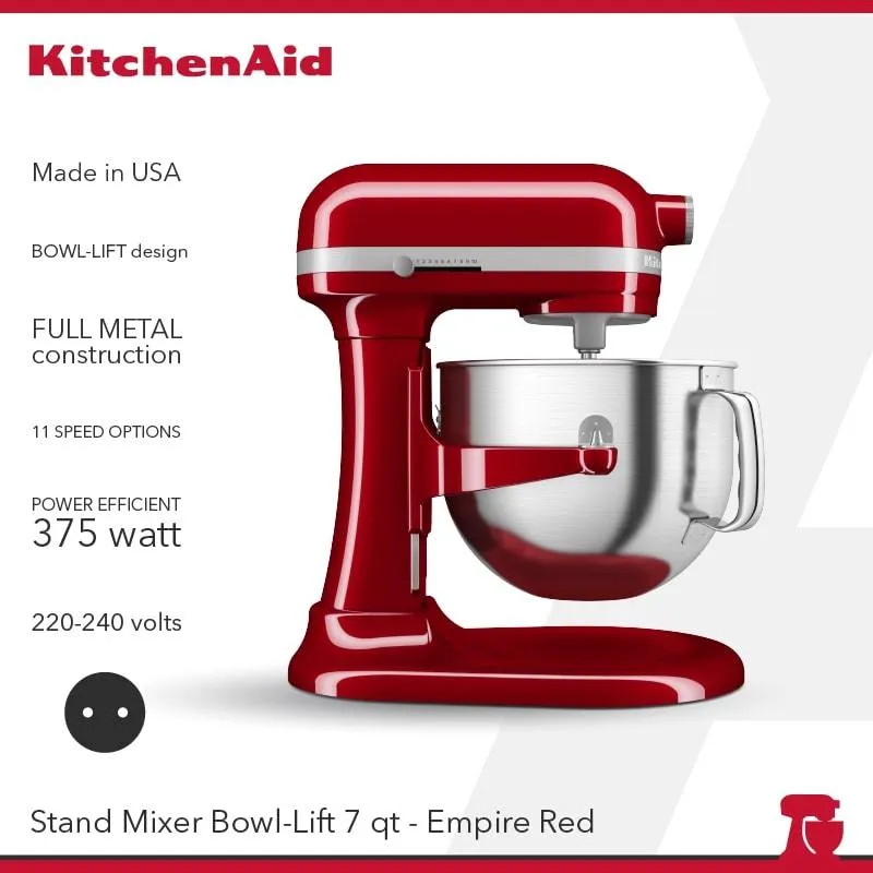 KitchenAid Stand Mixer Bowl-lift 7Qt/6,6L Empire Red - 5KSM70SHXNER