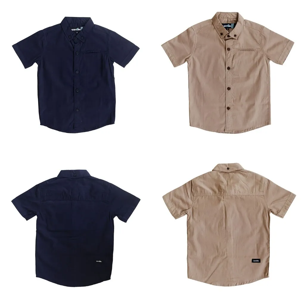 KIDTINK -  Zaki II Kemeja Koko Polos Anak Laki Laki - Kemeja Lengan Pendek - Kurta Anak