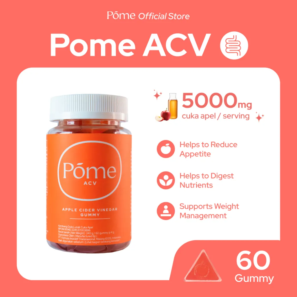 Pome ACV Gummy Cuka Apel Apple Cider Vinegar Suplemen Diet Vegan Detox