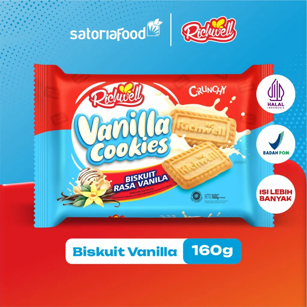 SatoriaFood - Richwell Cookies Vanilla 160g | Cemilan Snack Biskuit Kukis Rasa Vanila