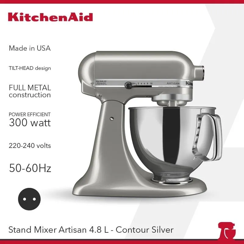 KitchenAid Artisan 4.8 L Stand Mixer Contour Silver- 5KSM150PSNCU