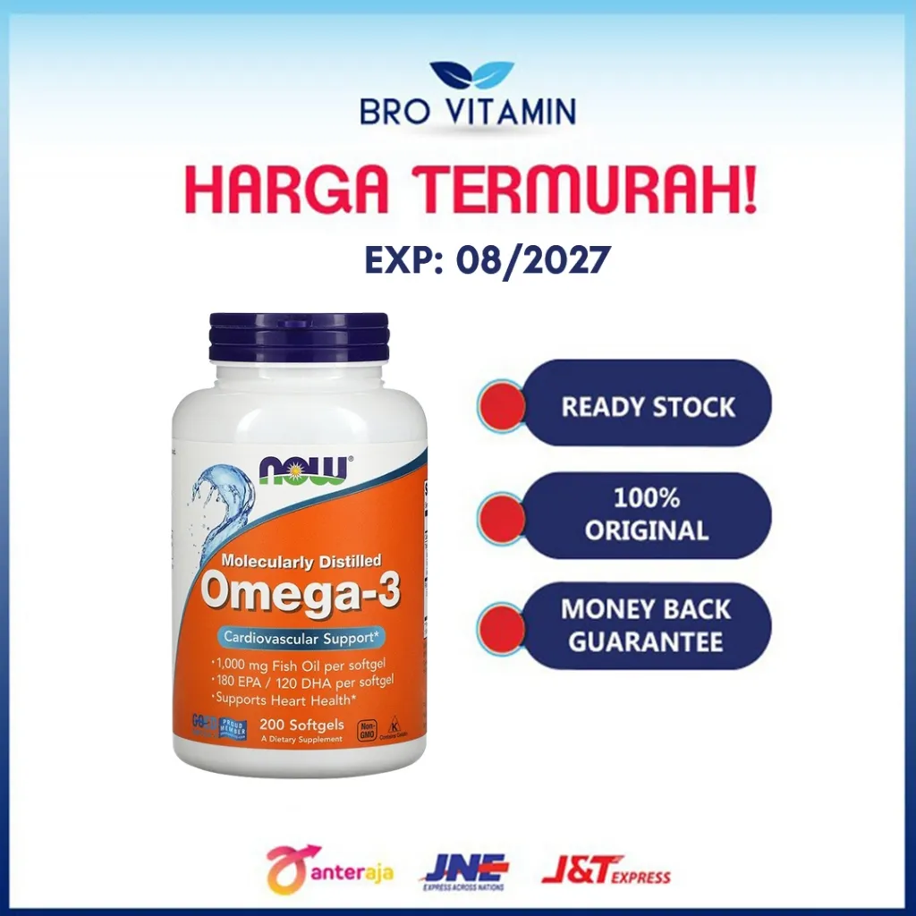 Now Foods Omega-3 1000mg 200 softgels | fish oil minyak ikan otak