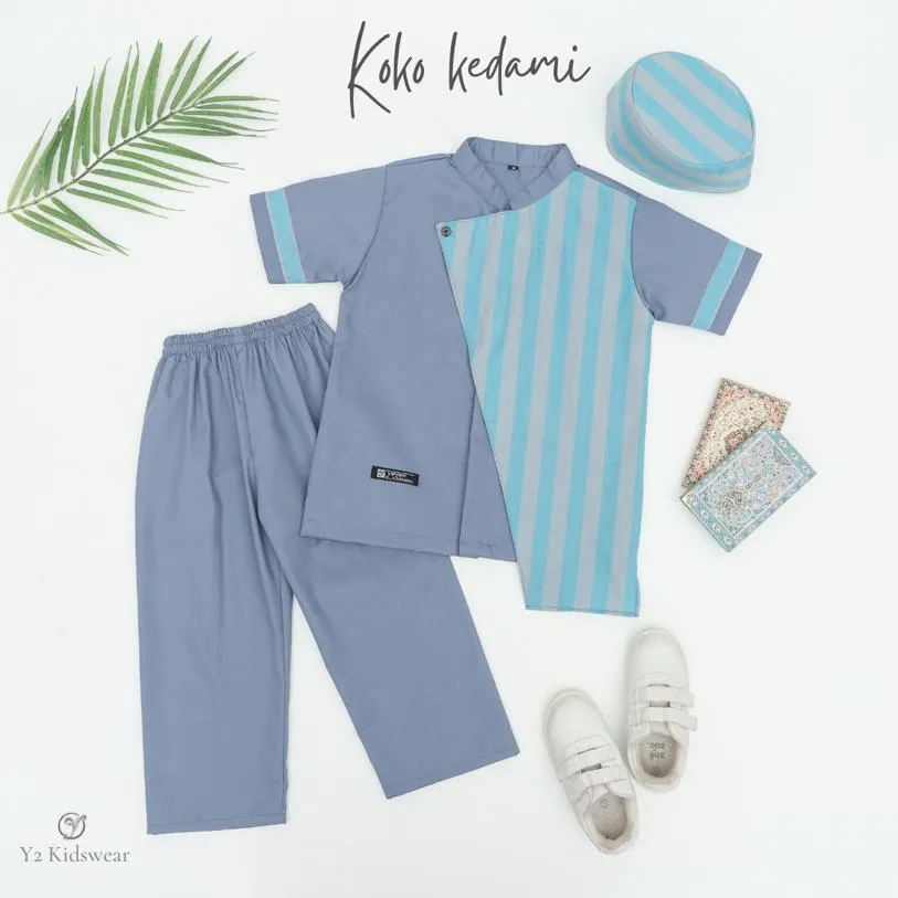 Baju Koko Anak Laki-Laki Lengan Pendek + Celana & Peci 2-10 Tahun Setelan Koko Premium Kurta Kedami