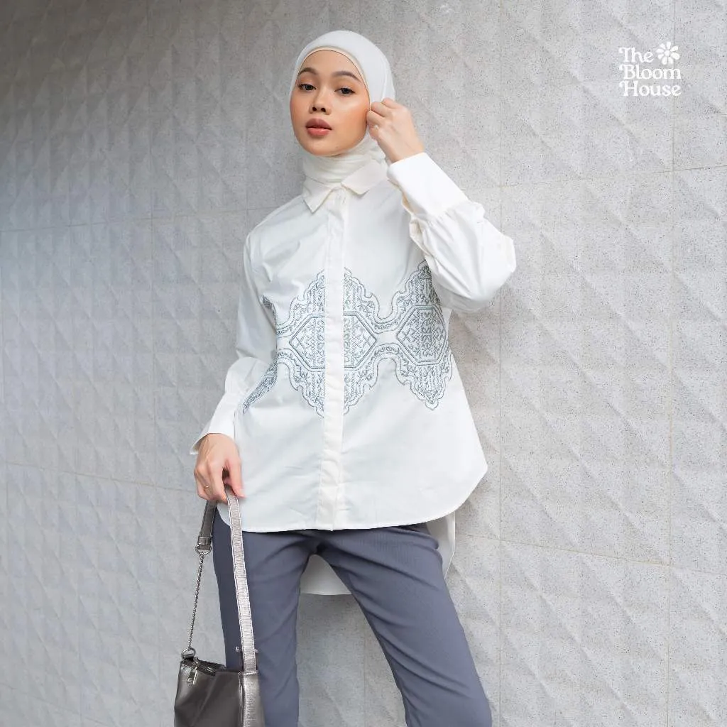 Shaffa Shirt Poplin Bordir Wanita – Kemeja Atasan Casual Formal | The Bloom House B711
